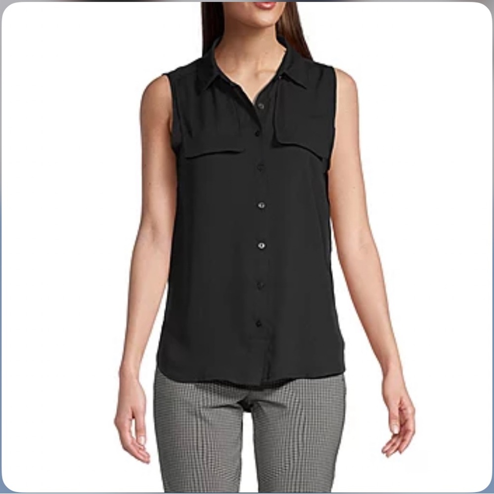 NWT Worthington Sleeveless Semi Sheer Button Blouse